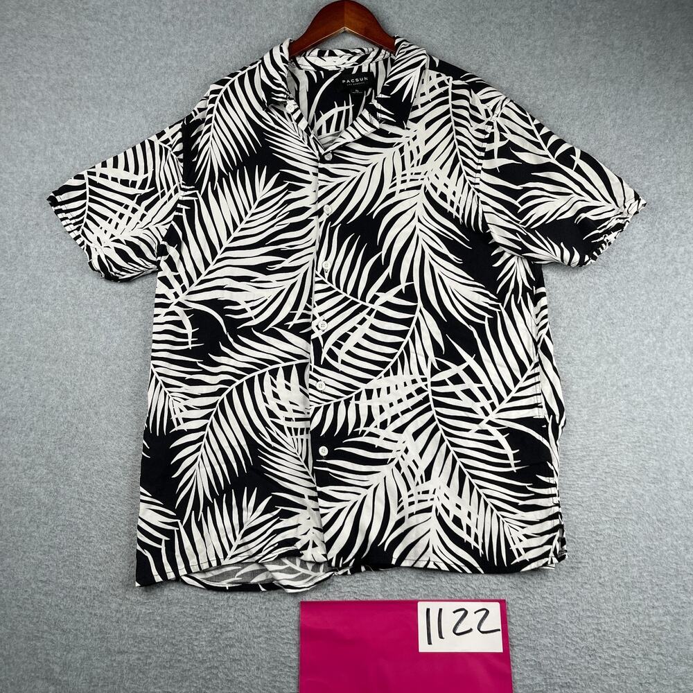 Pacsun Tropical Print Shirt Button Up Short Sleeve Mens XL Black White Beach